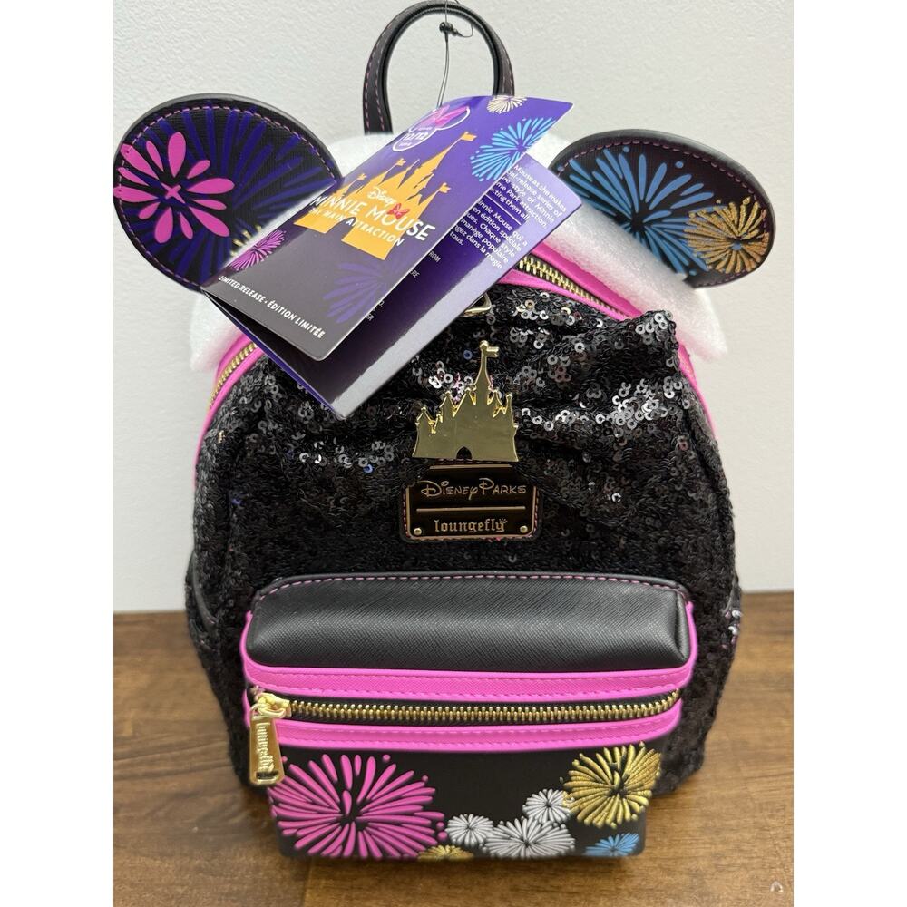 NEW Minnie Mouse Main Attraction Nighttime Fireworks Castle Loungefly Backpack